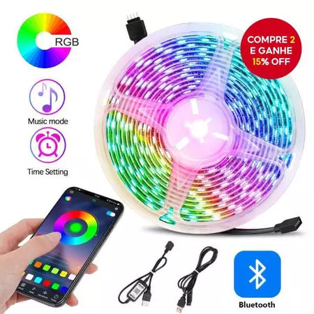Fita LED USB Bluetooth Luzes RGB Autocolante.